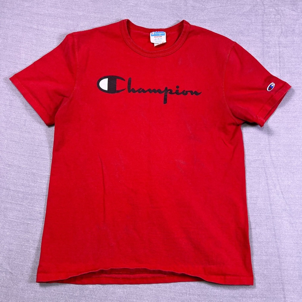 Champion GT19 Script Logo Regular Crewneck T-Shirt Mens M Red Cotton